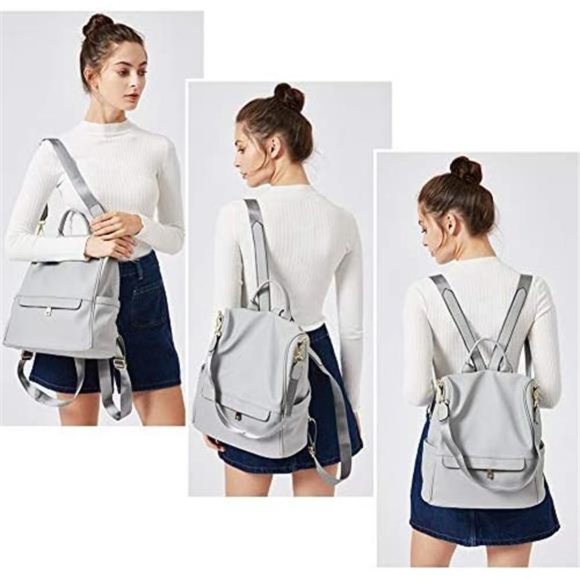 Women Backpack Purse Fashion Leather Elephant Skin Pattern Gray(shiny) - Picture 2 of 6